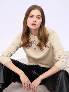 Styli Women Floral Embroidered Pullover Sweater