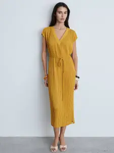 MANGO Pleated Belted A-Line Midi Dress