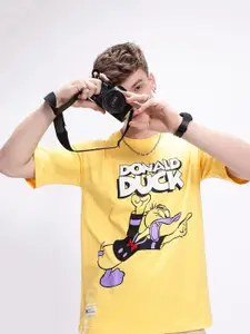Kook N Keech Men Donald Duck Printed Drop-Shoulder Sleeves Oversized Pure Cotton T-shirt