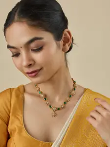 Kushal's Fashion Jewellery Embellished Bridal 92.5 Gold-Plated Zircon Temple Necklace