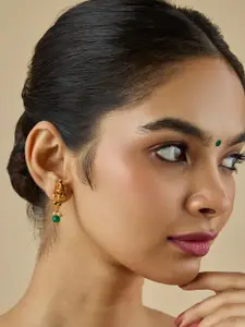 Kushal's Fashion Jewellery 92.5 Pure Silver Gold-Plated Beaded Temple Drop Earrings