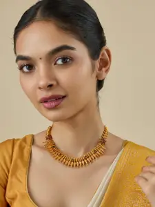 Kushal's Fashion Jewellery Embellished Bridal Silver Gold Plated Stone Temple Necklace