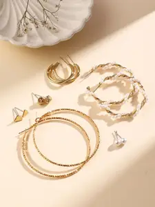 Priyaasi Set Of 6 Gold-Plated Contemporary Pearls Studs & Hoop Earrings