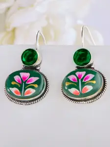 Priyaasi Silver Plated Emarld Stone Studded Oxidized Drop Earrings