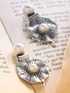 Priyaasi Silver Plated Pearls Contemporary Oxidized Studs Earrings