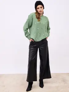 Styli Women Floral Embroidered Regular Fit Pullover Sweater