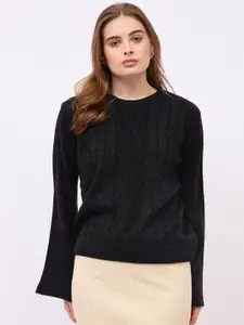 Styli Women Cable Knit Self Design Pullover Sweaters