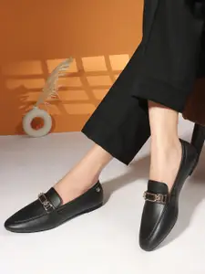 ELLE Women Pointed Toe Slip-On Loafers With Buckles