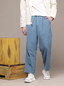 The Roadster Lifestyle Co. Men Relaxed Pure Cotton Loose Fit Pleated Trousers