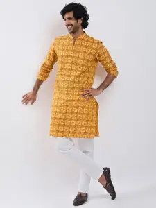 VASTRAMAY OM Printed Mandarin Collar Pure Cotton Straight Kurta with Pyjamas