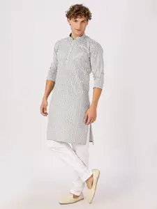 Anouk Grey Floral Embroidered Mandarin Collar Cotton Straight Kurta