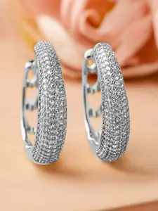 Rubans Rhodium-Plated Cubic Zirconia Studded Sleek Hoop Earrings