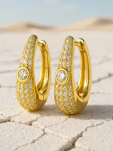 Rubans 18K Gold-Plated Cubic Zirconia Studded Statement Mini Hoop Earrings