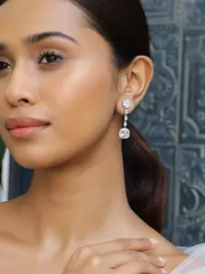 Rubans Rhodium-Plated AD & Cubic Zirconia Studded Drop Earrings