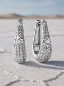 Rubans Rhodium-Plated Cubic Zirconia Studded Statement Mini Hoop Earrings