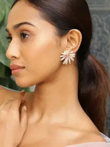 Rubans 18K Gold-Plated Pink, Red & White Cubic Zirconia Floral Glamorous Stud Earrings