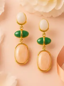 Rubans 18K Gold-Plated White, Green & Peach Beaded Drop Earrings