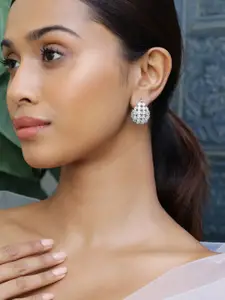 Rubans Rhodium-Plated Cubic Zirconia Cluster Design Statement Hoop Earrings