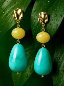 Rubans 18K Gold-Plated Yellow & Turquoise Beaded Stylish Drop Earrings