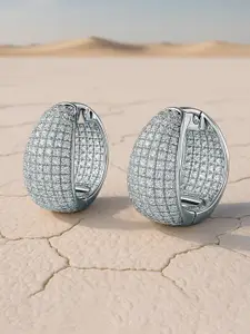 Rubans Rhodium-Plated Cubic Zirconia Studded Statement Hoop Earrings