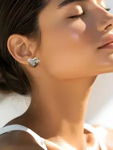 Rubans Voguish Rubans 18K Gold & Silver Dual-Plated Heart-Shaped Cubic Zirconia Stud Earrings