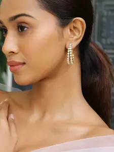 Rubans Voguish Rubans 18K Gold-Plated Cubic Zirconia Studded Elegant Double Row Hoop Earrings