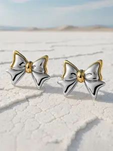 Rubans Voguish Rubans 18K Gold & Silver Dual Plated Bow Shaped Stud Earrings