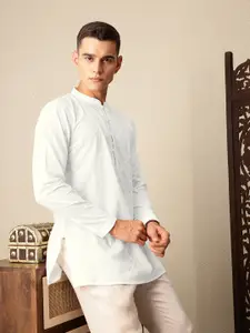 House of Pataudi Floral Embroidered Mandarin Collar Pure Cotton Jashn Kurta