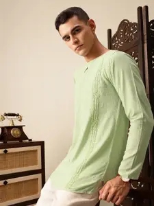 House of Pataudi Floral Embroidered Keyhole Neck Pure Cotton Jashn Kurta