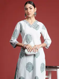 Indo Era Floral Printed Pure Cotton Kurta