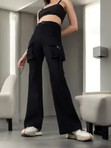 DOLCE CRUDO Women Bootcut High-Rise Stretchable Cargo Styles Jeans