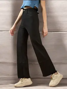 DOLCE CRUDO Women Wide Leg High-Rise Heavy Fade Stretchable Jeans