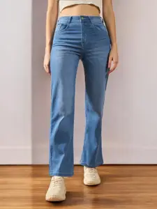 DOLCE CRUDO Women Wide Leg Light Fade Stretchable Jeans