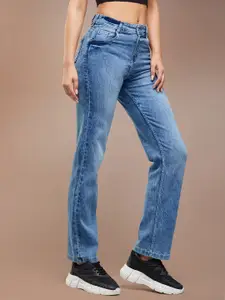 DOLCE CRUDO Women Wide Leg High-Rise Light Fade Stretchable Jeans