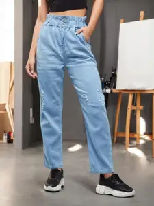 DOLCE CRUDO Women Mom Fit High-Rise Mildly Distressed Stretchable Jeans