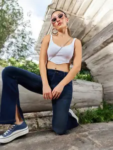 DOLCE CRUDO Women Bootcut Light Fade Stretchable Mid-Rise Jeans