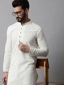 Jompers Men Floral Embroidered Regular Chikankari Pure Cotton Kurta with Pyjamas