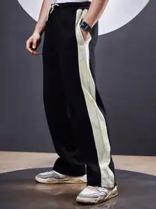 Maniac Men Colourblocked Cotton Relaxed-Fit Mid-Rise Track Pants