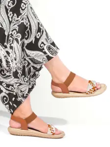 JodyHub Women Textured Back Strap Open Toe Flats