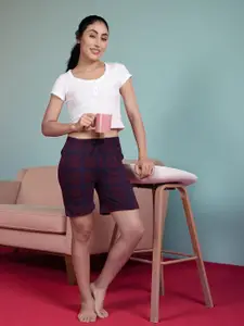 Kryptic Women Checked Relaxed Fit Cotton Lounge Shorts