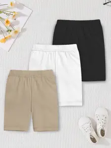 YK X Trampoline Girls Solid Pack of 3 Slim Fit Cotton Lycra Cycling Sports Shorts