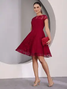 Miss Chase Women Self Design Fit & Flare Knee Length Dress