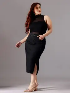 Miss Chase A+ High-Rise A-Line Denim Skirt