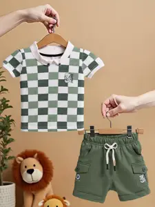 Toonyport Boys Checked Shirt Collar Pure Cotton T-shirt With Shorts