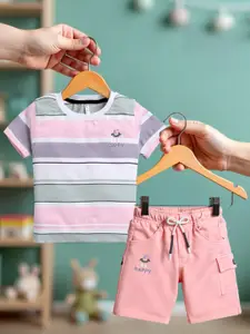 Toonyport Boys Striped Round Neck Pure Cotton T-shirt With Shorts