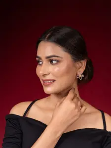 Niscka Gold-Plated Artificial Stone Studded Floral Shaped Studs