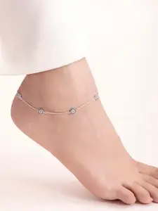 Zavya 925 Pure Sterling Silver Rhodium-Plated Artificial Stones Studded Anklet