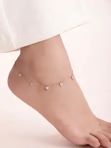 Zavya 925 Pure Sterling Silver Rose Gold-Plated Artificial Stones Studded Anklet