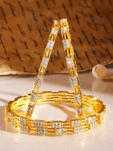 Rubans Set of 4 22K Gold-Plated & Cubic Zirconia Studded Handcrafted Classic Bangles