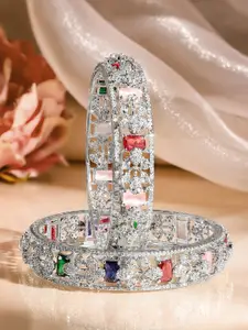 Rubans Set of 2 Rhodium-Plated Multicolor AAA Cubic Zirconia Studded Handcrafted Bangles